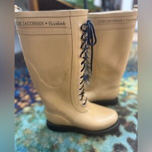 Ilse Jacobsen Beige Lace-Up Rain Boots
